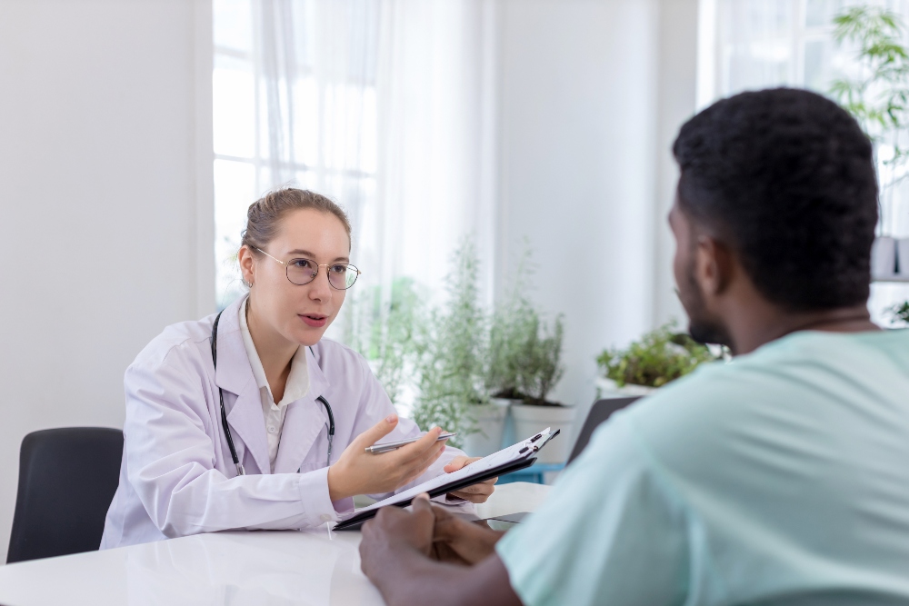 doctor talking to patient about a medical drug detox